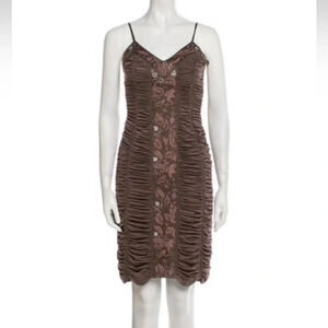 Sue Wong Nocturne slip dress brown ruched embellished Size 4
